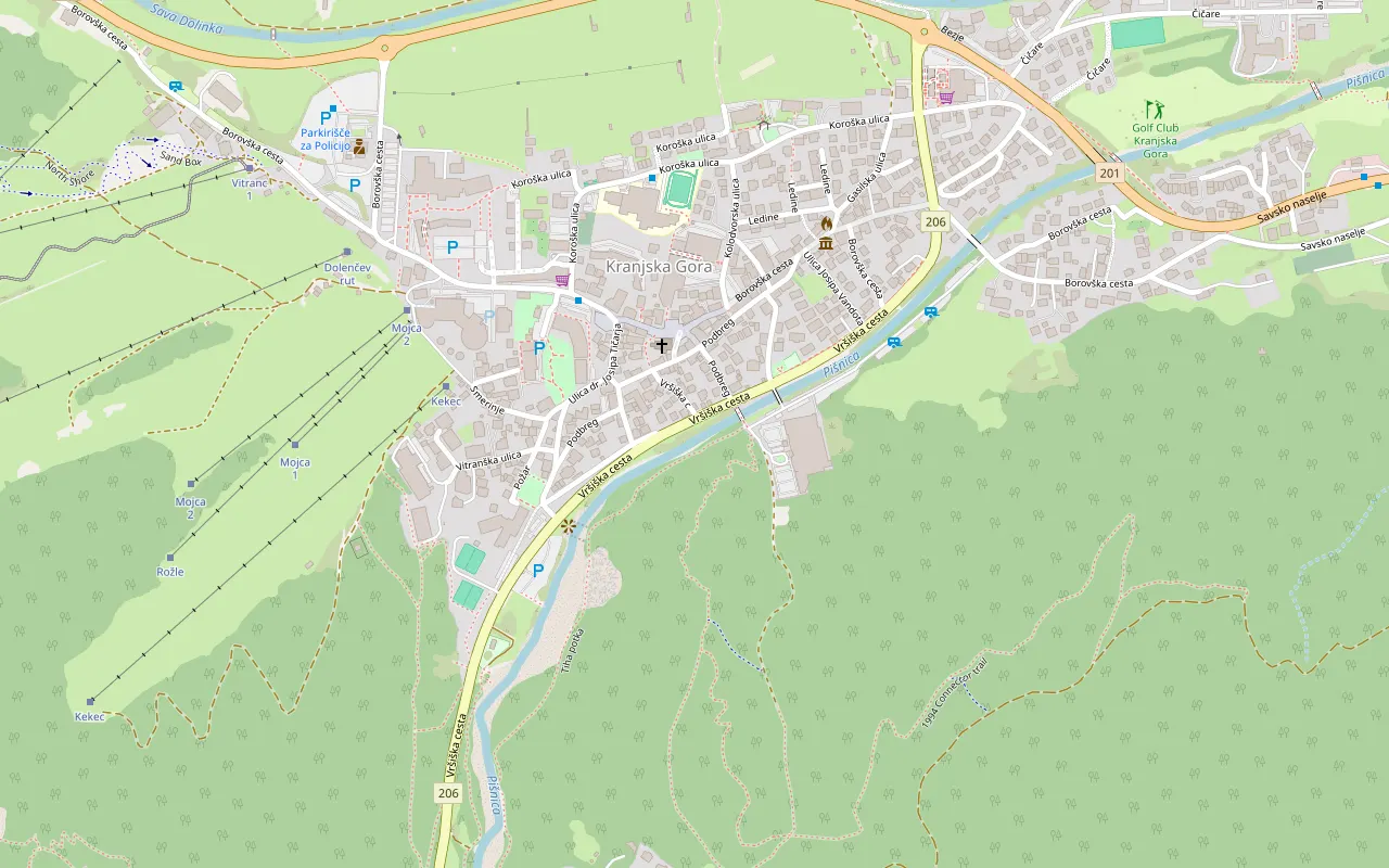 Zemljevid Kranjske Gore: hiša Groš ob Vršiški cesti in Pišnici